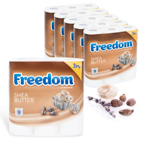 FREEDOM 3 PLY TOILET ROLLS SHEA BUTTER PACK OF 5 X 9 ROLLS. F0905T3NSBN01 FRT39SH