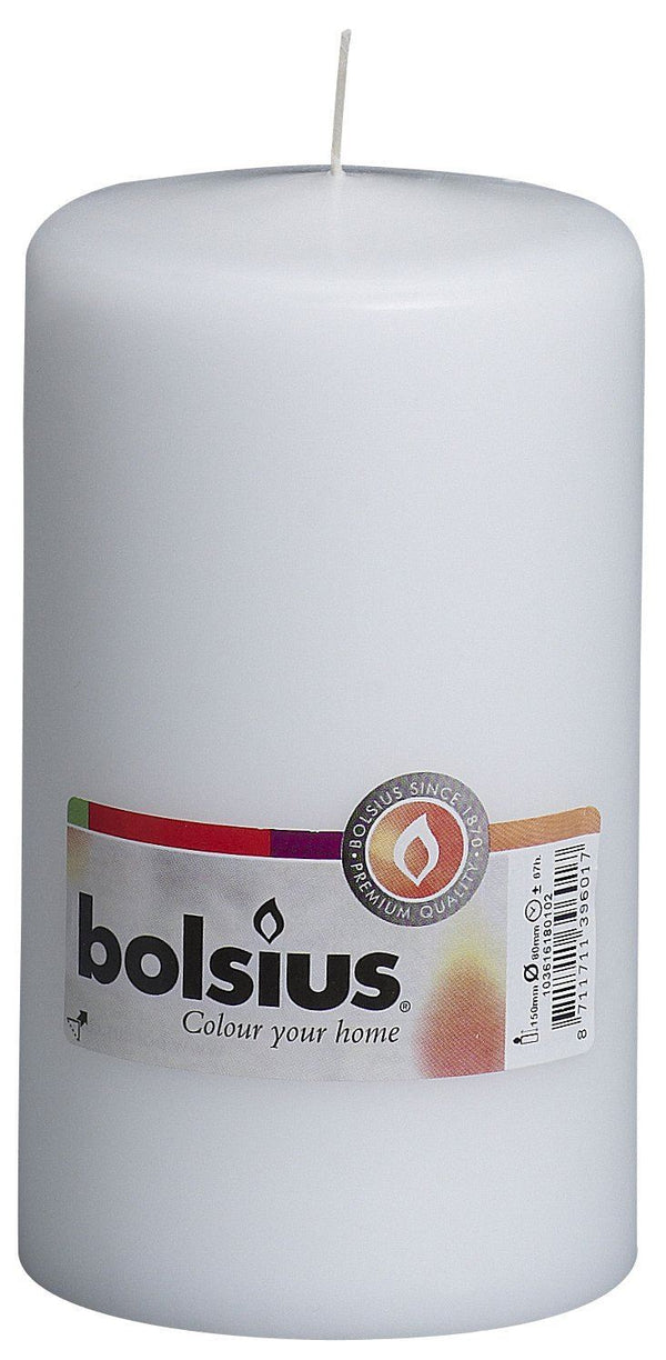 BOLSIUS PILLAR CANDLE WHITE 150MM X 80MM. 103616180102