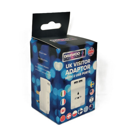 USB Travel Adaptor - DAEWOO UK VISIOR 2500W with 2 Ports TVL1052GE