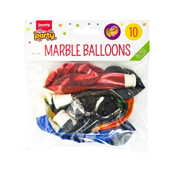 TIME TO PARTY MARBLE BALLOONS PACK OF 10. OL317494