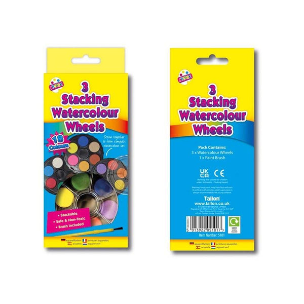 ARTBOX 18 COLOUR WATERCOLOUR PAINTS WHEEL WITH BRUSH 3/PK. TA5101