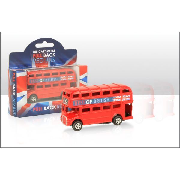 Union Jack Red Bus Toy - Classic Die Cast Pull Back Model EL70690