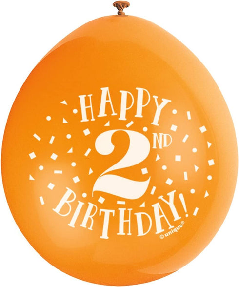 2nd Birthday Balloons - Unique Party Happy Latex Pack | UNI56034