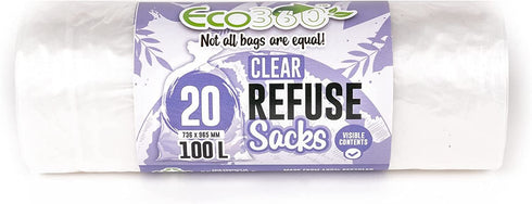 Clear Refuse Sacks 100L - ECO 360 Bin Bags 20 Pack EC232