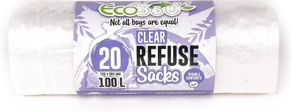 Clear Refuse Sacks 100L - ECO 360 Bin Bags 20 Pack EC232