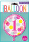 Pink Number 1 Balloon - 18" UNIQUE PINK DOTS FOIL BALLOON