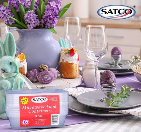 SATCO MICROWAVE PLASTIC CONTAINERS WITH LIDS 500ML 6/PK. SATCO036