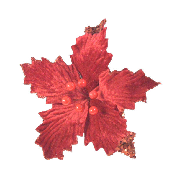 CHRISTMAS POINSETTIA ON CLIP 25CM - RED. DP56081