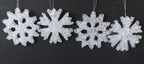 4 CHRISTMAS TREE ROOM DECORATIONS FROSTED SNOWFLAKES ORNAMENTS PARTY. PM451916