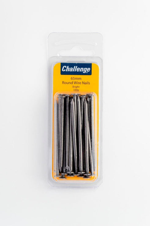 Round Wire Nails 65mm - Challenge Bright Finish, 100g Pack FS40456