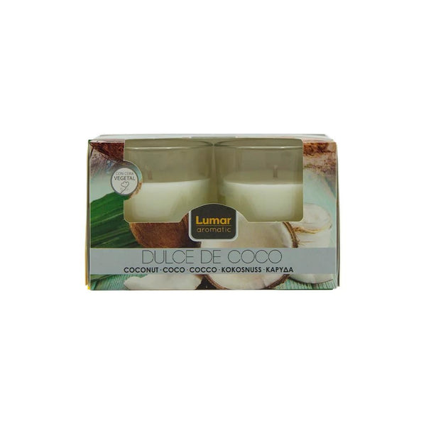 LUMAR AROMATIC COCONUT GLASS CANDLE JAR 2/PK. PS109360