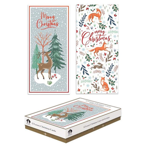 CHRISTMAS CARDS WOODLAND ANIMALS - PACK OF 12 SLIM BOXED. TAX9031A