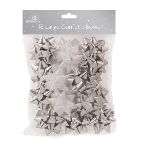 FESTIVE WONDERLAND LARGE SILVER WHITE CONFETTI GIFT BOWS 18/PK. XA0138. TAXA0138