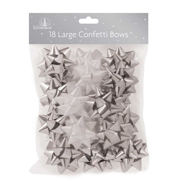 FESTIVE WONDERLAND LARGE SILVER WHITE CONFETTI GIFT BOWS 18/PK. XA0138. TAXA0138