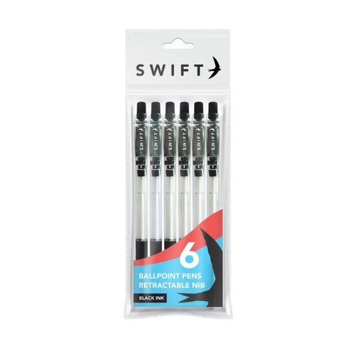 STALLION RETRACTABLE BALLPOINT PENS WITH GRIP 8/PK - BLACK. P3050
