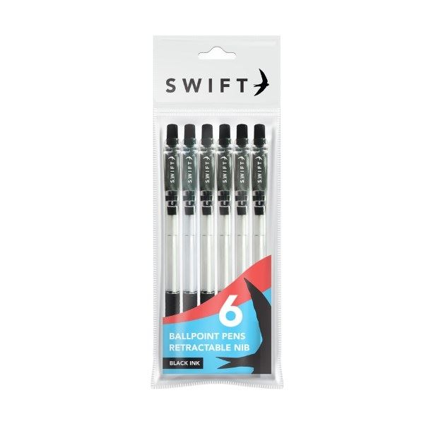 STALLION RETRACTABLE BALLPOINT PENS WITH GRIP 8/PK - BLACK. P3050