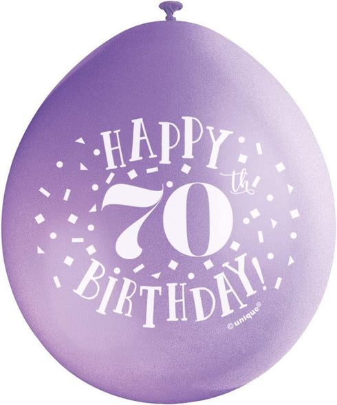 70th Birthday Balloons - Unique Party Multicolour Pack of 10