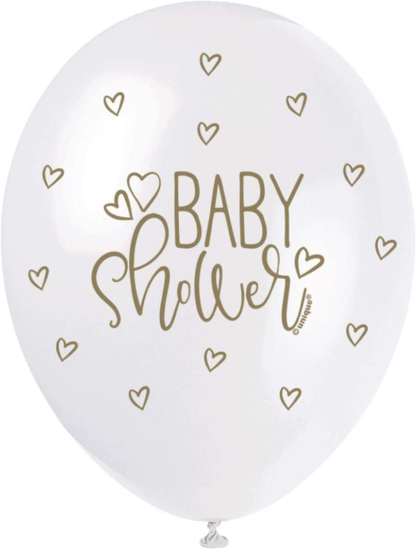 Baby Shower Balloons - Gold & White Latex Pack | UNI56120