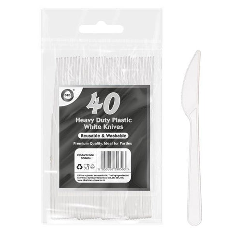 Reusable Plastic Knives - Deluxe Heavy Duty White 40 Pack DD9656