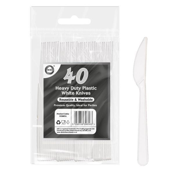 Reusable Plastic Knives - Deluxe Heavy Duty White 40 Pack DD9656