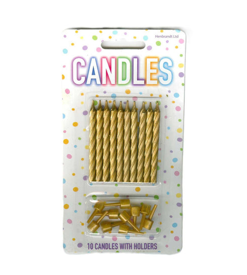 Gold Birthday Candles - HENBRANDT 10-Pack with Holders X50122