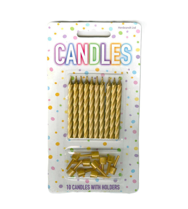 Gold Birthday Candles - HENBRANDT 10-Pack with Holders X50122