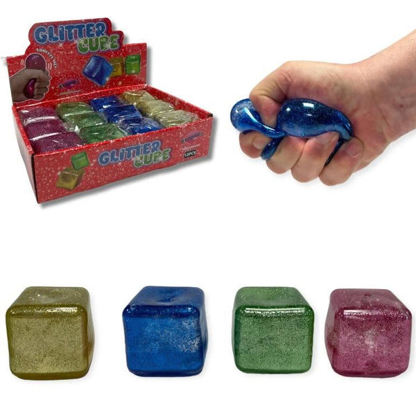 ASSORTED SQUEEZE GLITTER CUBE 5CM. HU1549