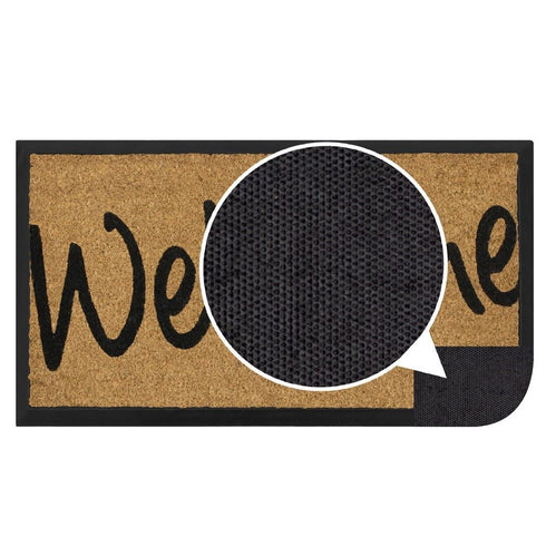 Coir Welcome Doormat - JVL Granite Rubber Tray Base 40x70cm