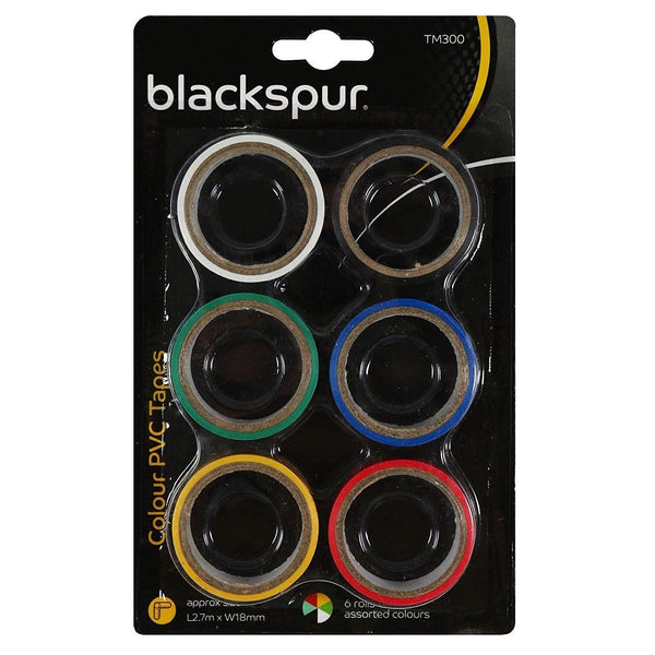 PVC Electrical Tape - BLACKSPUR 6 Colour Set, 2.7m Each BB-TM300