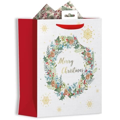 CHRISTMAS MEDIUM GIFT BAG - WREATH. XALGB30M