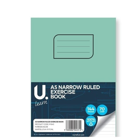 U LEARN A5 NARROW RULED EXERCISE BOOK 70GSM 72 SHEETS. P1045