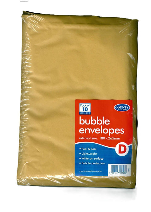 COUNTY GOLD BUBBLE ENVELOPES D 180MM X 265MM 10/PK. C484