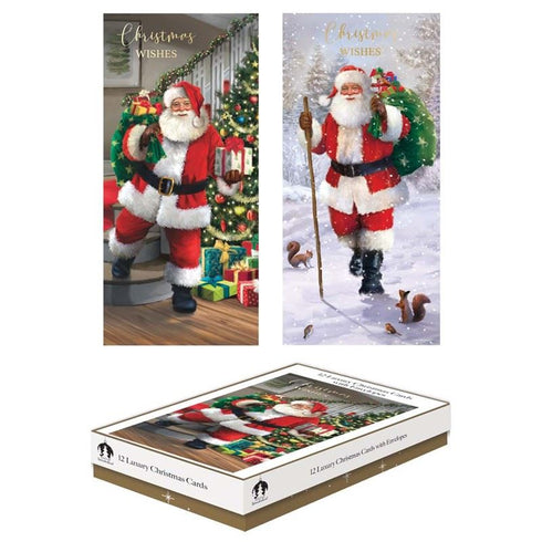 CHRISTMAS CARDS TRADITIONAL SANTA - PACK OF 12 SLIM BOXED. TAX9026A