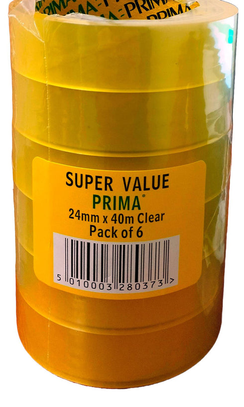 Clear Tape Rolls - PRIMA 24MM X 40M 6 Pack NEPPC2440X6