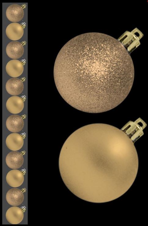 12 MINI BAUBLES MAT GLITTER GOLD CHAMPAGNE COLOUR 30MM. DP54012