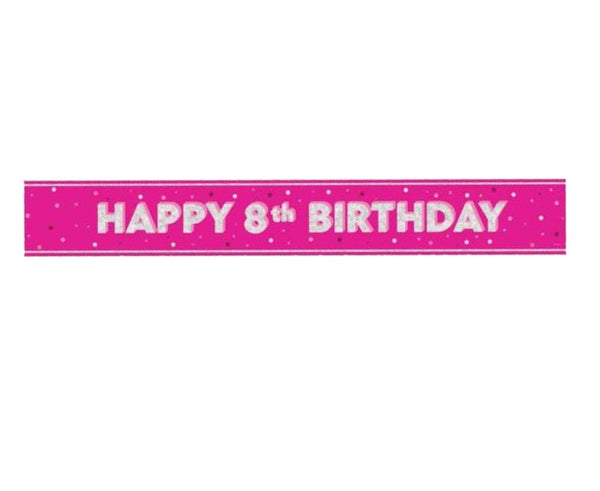 8th Birthday Banner - Pink Prism Floral 9ft Party Decoration
