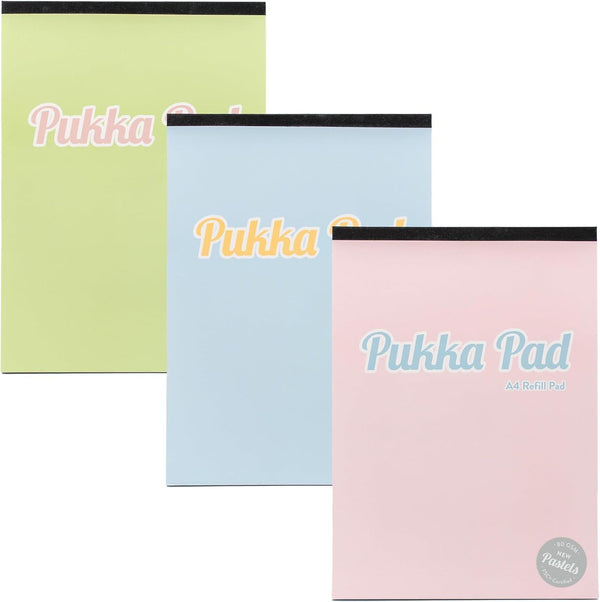 PUKKA PAD PASTEL A4 REFILL PADS 80 SHEETS OF 80GSM 8MM FEINT RULED 4 HOLE PUNCH ASSORTED. 2014-PST