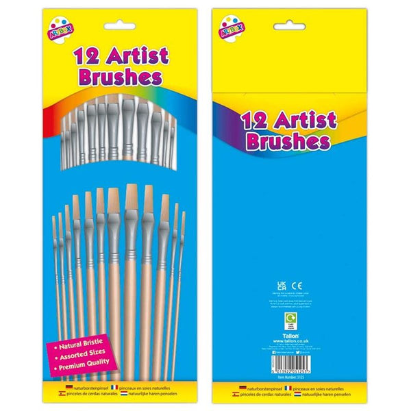 Natural Bristle Brushes - TALLON ARTIST 12 Pack TA5125
