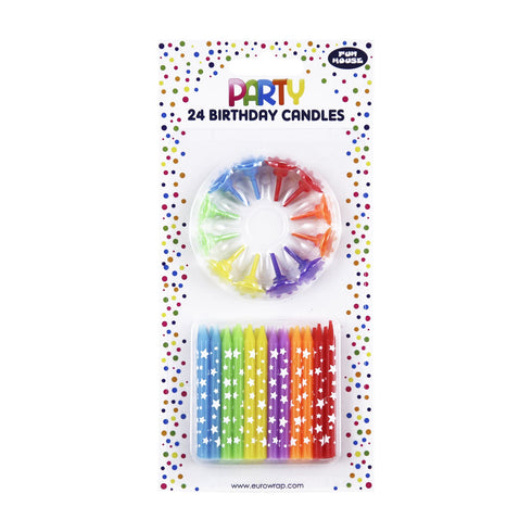 EUROWRAP 24 PACK STAR MULTI-COLORED CANDLES. 33703-MC