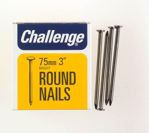 Round Wire Nails 75mm - Challenge Bright Finish, 225g Pack