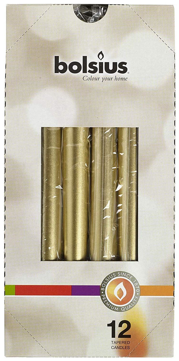BOLSIUS WRAPPED GOLD TAPERED CANDLE 12/PK. 103600356882