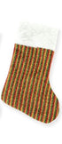 FANCY CHRISTMAS / XMAS GLITTER STRIPS STOCKING - GOLD RED GREEN STRIP DESIGN. 9709GRG