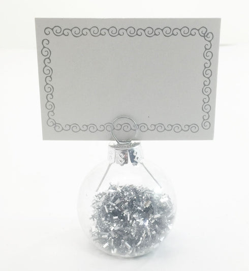 6 SILVER BAUBLE CHRISTMAS DINNER TABLE SEATING NAME PLACECARD HOLDERS. XMS0602