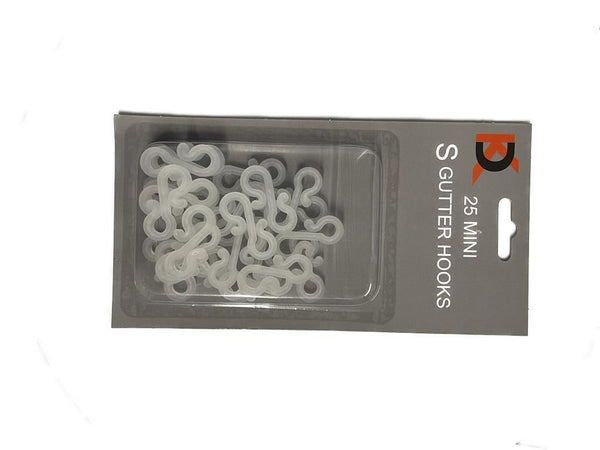 25 WHITE S SHAPE MINI GUTTER LIGHT HOOKS CLIP. 20676 FF0125CLR