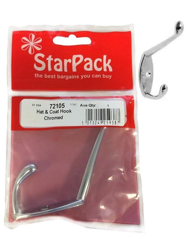Chromed Coat Hook - STAR PACK HAT & COAT HOOK 72105