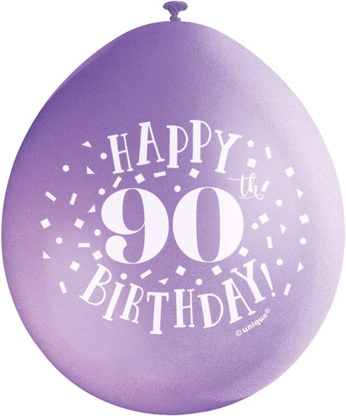 90th Birthday Balloons - Multicolour 10 Pack UNI56058