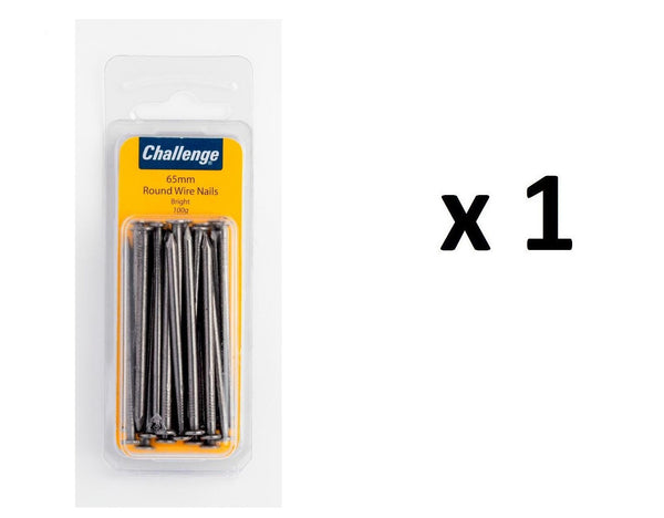 Round Wire Nails 65mm - Challenge Bright Finish, 100g Pack FS40456