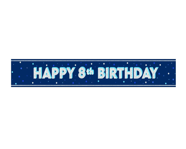 8th Birthday Banner - Blue Prism Floral 9ft Party Decoration
