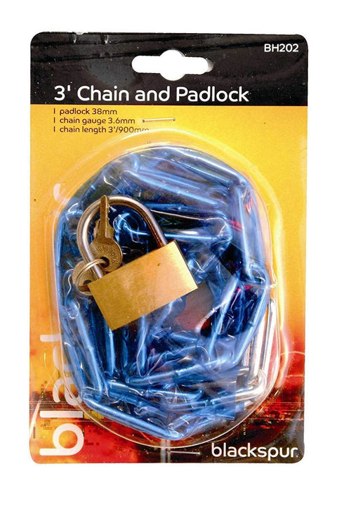 Chain Padlock Set - BLACKSPUR 3FT 900MM X 3.6MM with Padlock BB-BH202