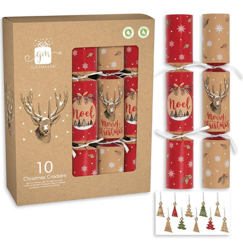 GIFTMAKER KRAFT CHRISTMAS CRACKERS - STAG / NOEL 8/PK. XALGS507
